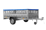 Anhänger 264×150 UNITRAILER GARDEN 265 KIPP mit Gitteraufsatz, Flachplanenträgern und blauer Plane – Bild 4