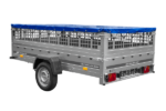 Anhänger 264×150 UNITRAILER GARDEN 265 KIPP mit Gitteraufsatz, Flachplanenträgern und blauer Plane – Bild 5